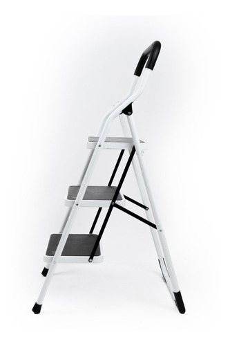 Escalera Plegable De 3 Escalones Con Grip Antiderrapante Color Blanco/Negro