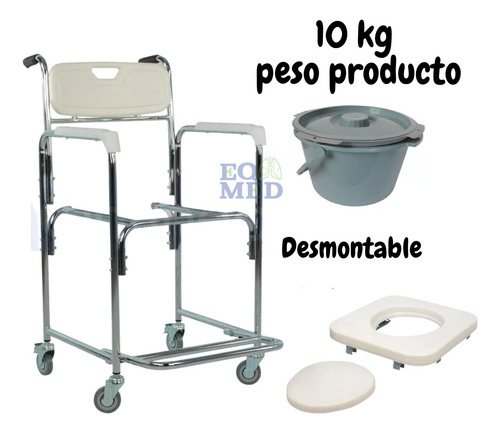 Silla Comodo Ducha Aumento Para Wc Baño 3 En 1 Aluminio Lujo