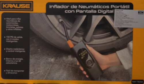 Inflador De Llantas Portatil Pantalla Digital Krause Msi Color Negro
