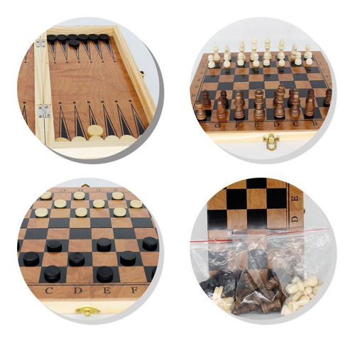 Imagem 5 de 5 de Jogo De Xadrez Dama Gamão Tabuleiro Dobrável Madeira 30x30cm