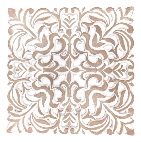 Cuadro Madera Ornamental 40x40 Cuadrado Blanco/beige Mediano