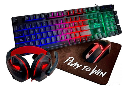 Combo Gaming Gtc Cbg-021 Teclado Mouse Auricular Y Pad Color Del Mouse Negro Color Del Teclado Negro Negro Negro
