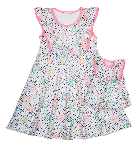 Vestido Poá Corações Ma0216 + Vestido Da Boneca Marthiê