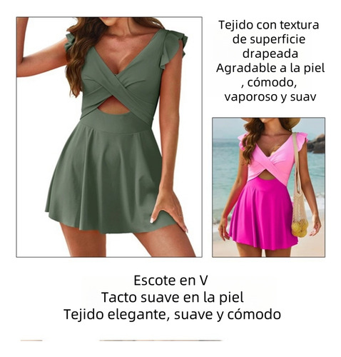 Traje De Baño De Una Pieza Con Falda Cruzada De Volantes Marrón 2xl
