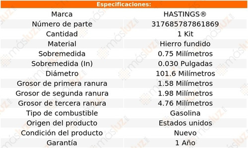 Jgo Anillos 0.75 Firebird L4 2.5l 82/86 Hastings