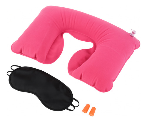 Kit De Viaje 3 En 1 Almohada Inflable Cuello Antifaz Tapones Gris Oscuro Liso