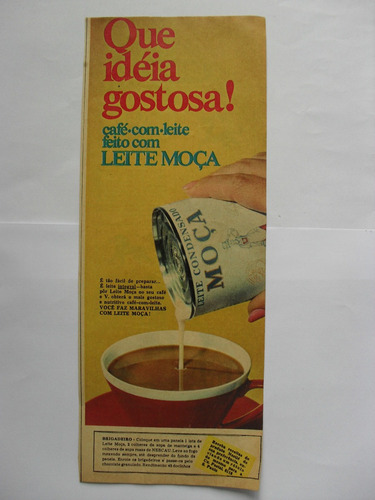 Propaganda Antiga Leite Moça 10 X 27 Cm Junho/1966 (Usado)