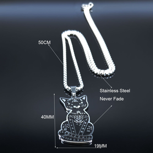 Collar Dark Gótico Gato Acero Inoxidable Plateado