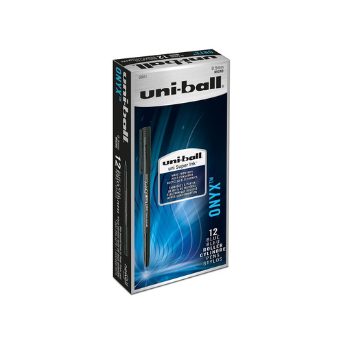 12 X Uni-ball Onyx Rollerball Pen, Micro Point (0.5mm), Blu