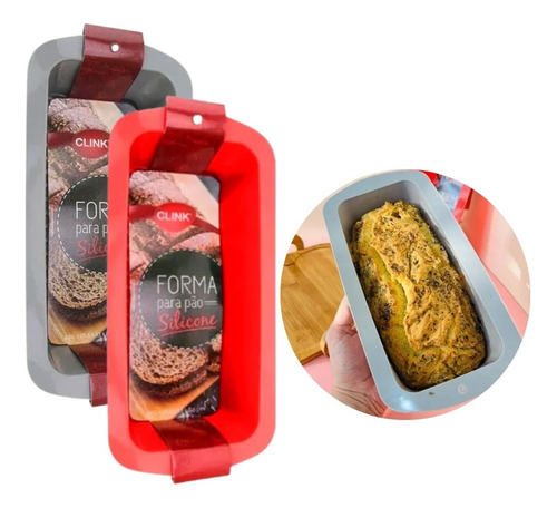3 Formas Silicone Clink Pão Bolo Inglês 26,5x13 Cm Vermelho Ou Cinza