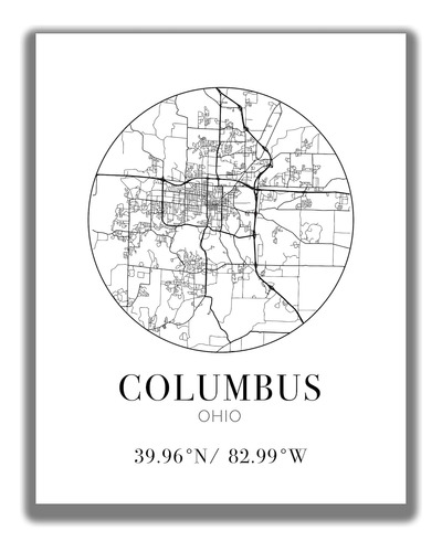 Mapa De Calle De Columbus Oh Arte De Pared 11x14 Sin En...