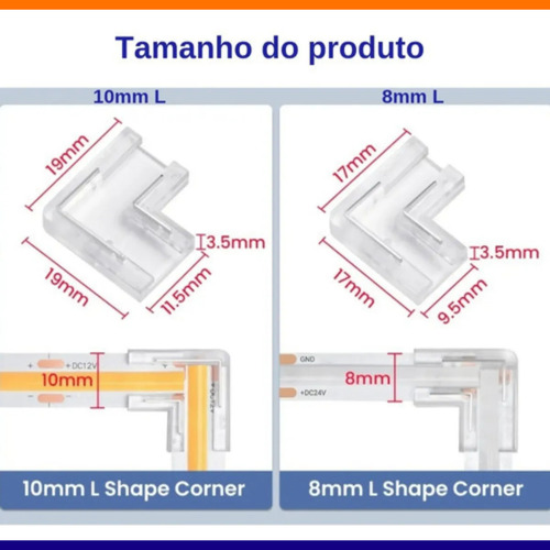 Kit 5 Conector L Emenda P Fita Led Cob Gaya 9w 2 Vias 8mm Luz monocor Tensão de operação