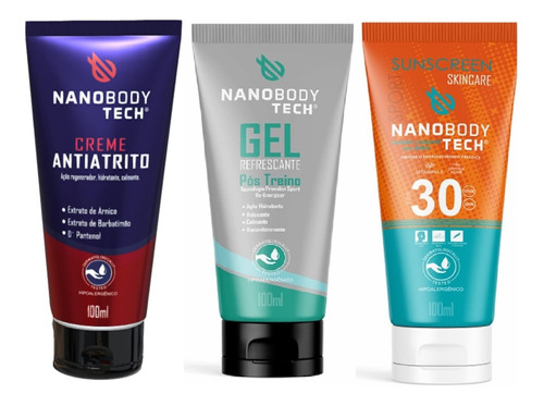 Kit Nanobodytech Protetor Solar Anti Atrito E Gel Pós Treino