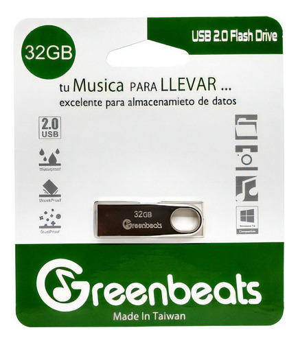 Memoria Usb 32gb Greenbeats 2.0 Flash Drive Color Plateado USB32GB