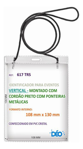 Crachá Com Cordão Transparente P Eventos 10,8x13 Cm 200 Un