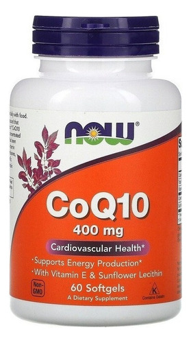 Now Foods | Coq10 | 400 Mg | 60 Softgels | Importado 