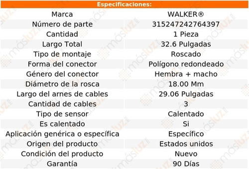 Sensor O2 Ox Audi V8 Quattro 8 Cil 3.6l 90/91 Walker
