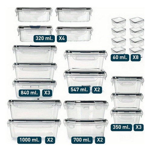 Juego De 24 Recipientes Herméticos De Plastico De Alimentos