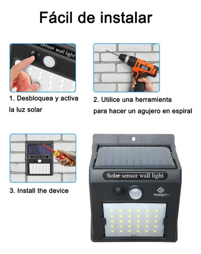 10pzs Lámpara De Luz Solar Impermeable Exterior De Pared Led Negro