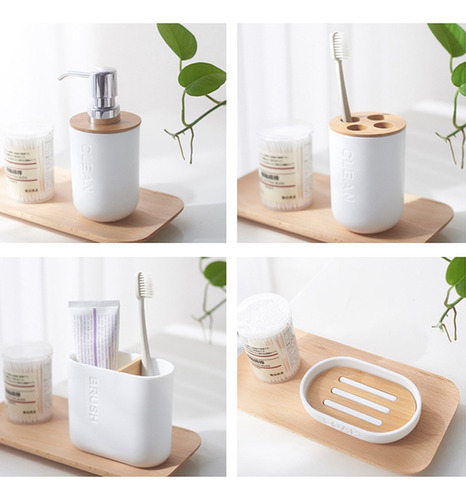 Set De Baño De Bambú, Soporte Para Inodoro, Vaso De Vidrio,
