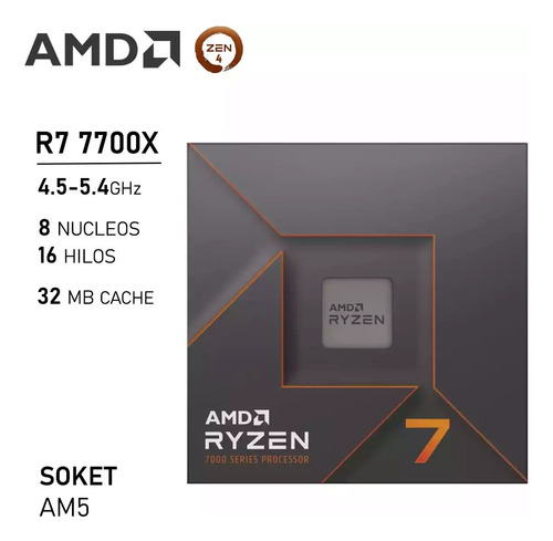 Procesador Amd Ryzen 7 7700x 7th 4.5 Ghz 8n Am5 Jwk