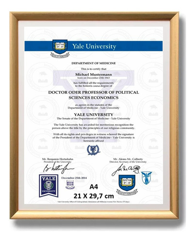 Marco Diploma Certificado Título 21x29,7cm. Dorado Deluxe