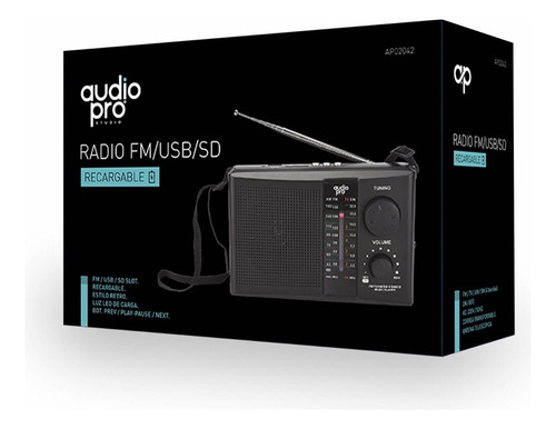 Radio Recargable Audiopro Fm/am/tv/sw 4 Bandas Negro