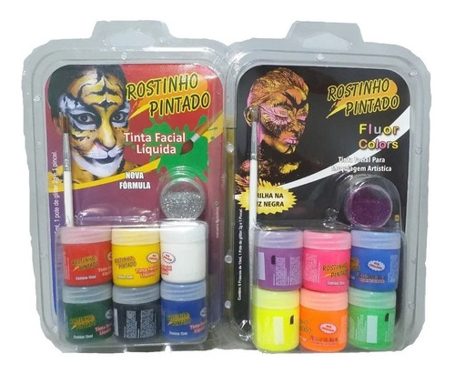 1 Cartela Tinta Para Rosto +1 Fluor Colors Rostinho Pintado 