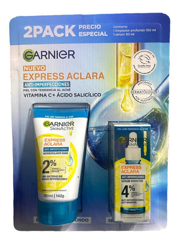 Pack Skin Active Garnier Limpiador Y Sérum Aclara Express Tipo De Piel Todo Tipo De Piel