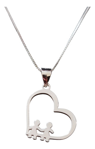 Cadena Collar Corazón 2 Niños Hijos Mujer Plata 925 + Caja R