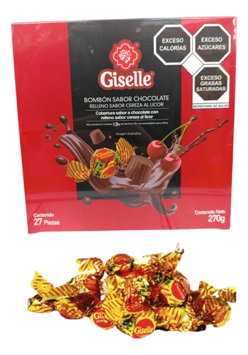 Chocolate Relleno Sabor Cereza Al Licor 27 Pz Giselle