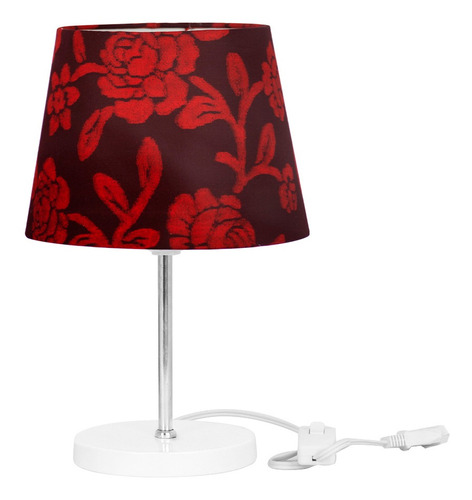 Abajur Eros Dome Floral Vermelho Base Redonda Branco