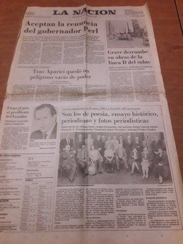 Tapa Diario La Nación 1 11 1990 Jujuy Chubut Gobernador Perl