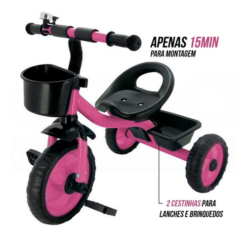 Triciclo Infantil C/duas Cestinhas Até 25 Kg 762 Zippy Toys Cor Rosa