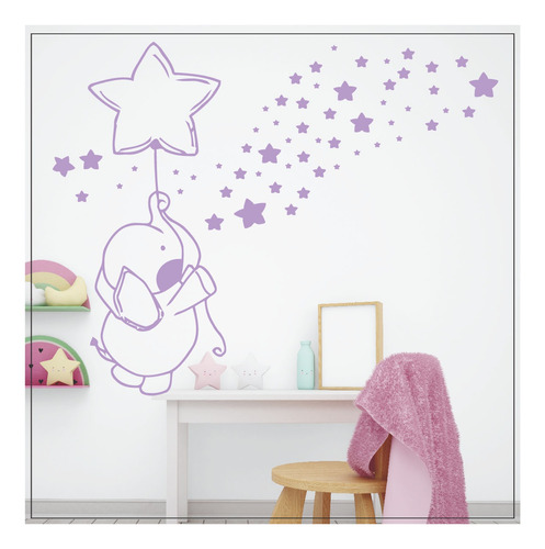 Vinilo Decorativo Elefante Y Estrellas De Malénika