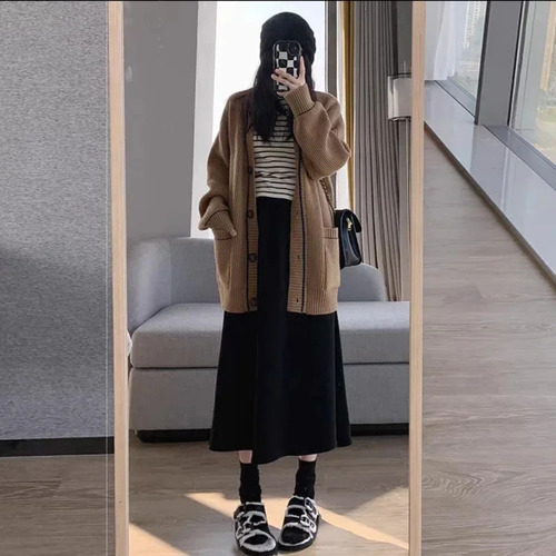 Falda Midi En A De Pana Con Forro Polar, Otoño/invierno
