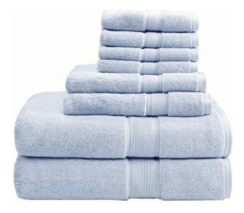 Madison Park Juego De 8 Toallas Turcas 800 G/m² Azul Claro Liso