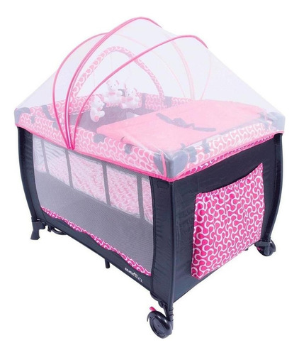 Corral Cuna Bebe Evenflo Sweet Dreams Mecedor Mosquitero Color Rosa Diseño De La Tela Liso