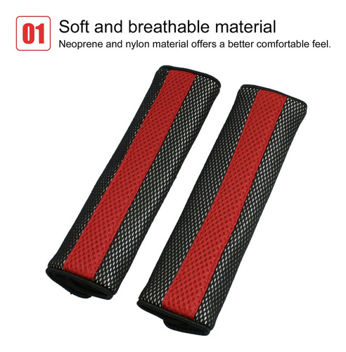 2 Almohadillas De Cinturón Seguridad Auto 21x16cm Rojo Negro