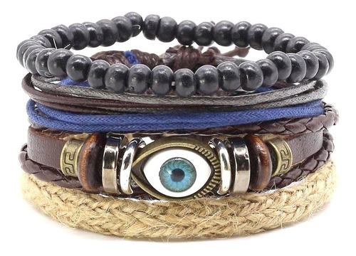 Pulsera Cuero Ojo Turco Set Manilla X 4