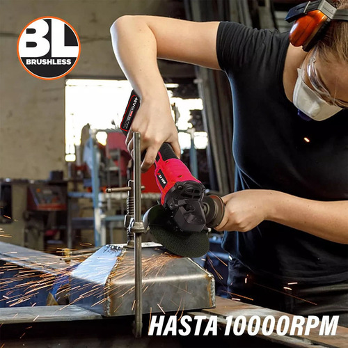 2 Baterías Esmeriladora Angular Inalámbrica Color Rojo 1300w