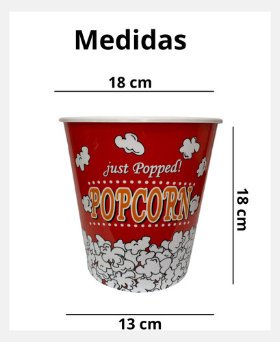 Set X5 Balde Para Pochoclos Plastico Cine Pororo Rojo