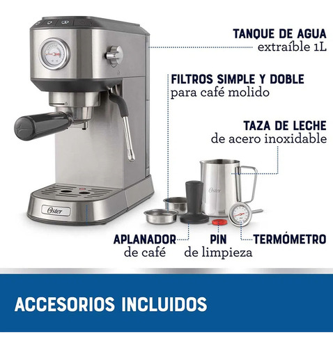 Cafetera Espresso Oster Bvstem7200 Color Plateado
