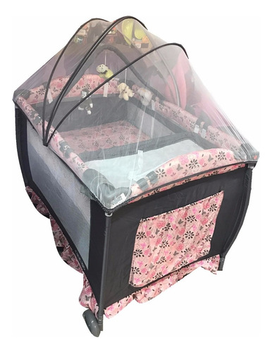 Cuna Corral Para Bebé Aeiou Bc003 Con Cambiador Y Mosquitero Color Rosa