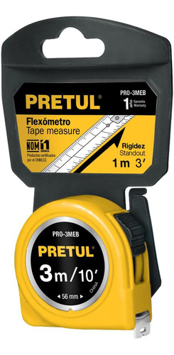 Flexómetro Amarillo 3 M Cinta 13 Mm, En Tarjeta