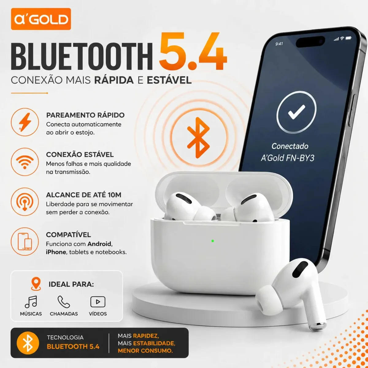 Fone Bluetooth A'gold Plus Fn-br3 Bluetooth 5.4 Branco