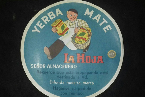 Publicidad Antigua Yerba Mate La Hoja Papel 30 Cms Diametro