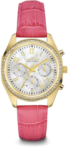 Reloj Mujer Caravelle By Bulova 44l169 Cronografo Cuero Rosa