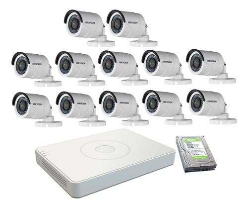 Kit De Seguridad Hikvision Dvr 16 + Disco + 12 Cámaras 2 Mp