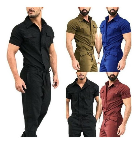 Mono De Manga Corta Hombres Una Pieza Con Bolsillos Uniforme